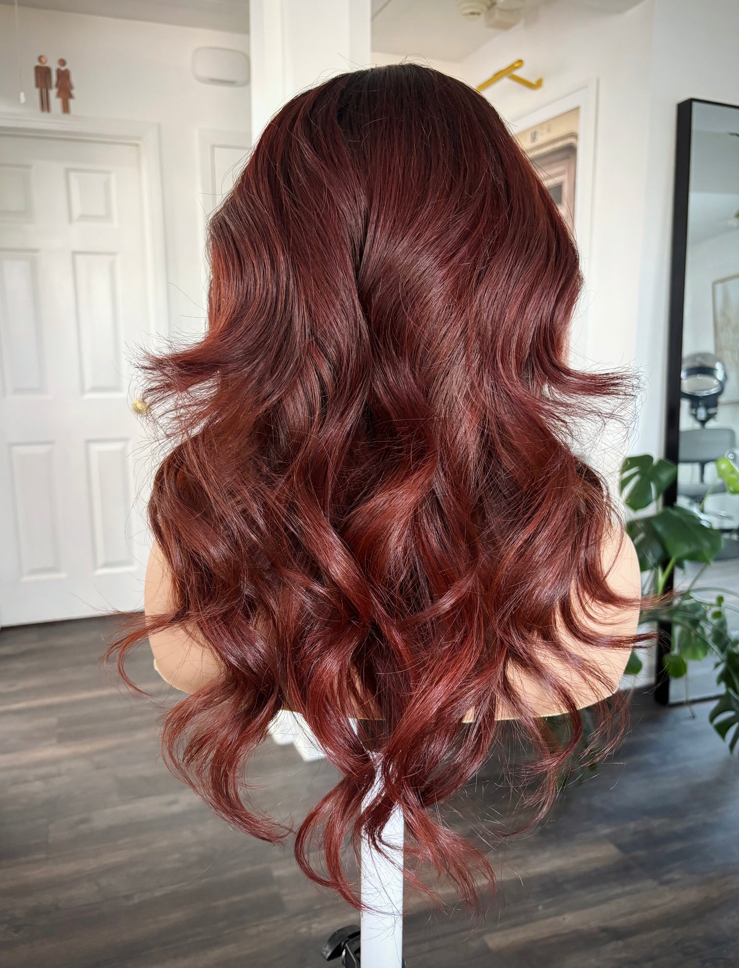 The AP Wig Unit-Plum Red w/ Dark Brown Roots